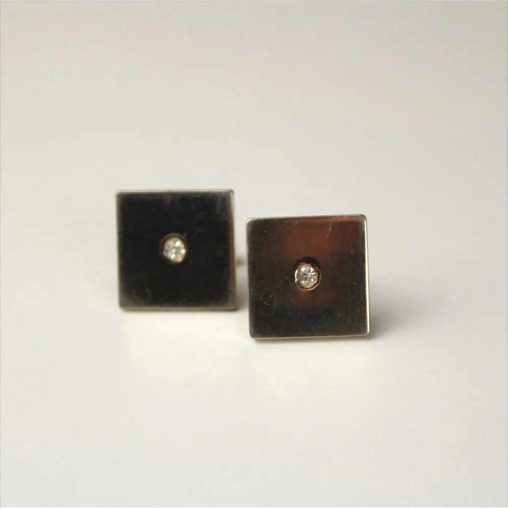 Mens Cufflinks Clear Rhinestone‎ Gold Tone Cufflinks Rectangle